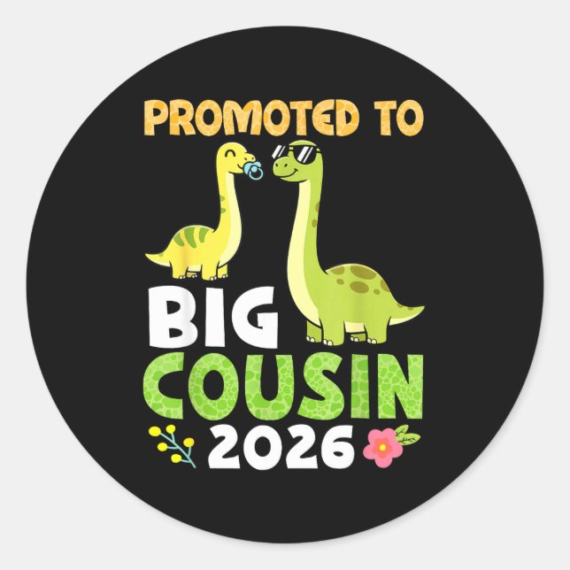 Sticker Rond Promu Grand Cousin 2026 Famille de Dinosaures Mign (Devant)