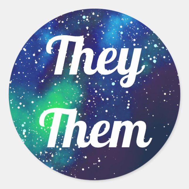 Sticker Rond Pronouns Galaxie personnalisable (Devant)