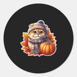 Sticker Rond Propriétaire de chat Scottish Fold automne M