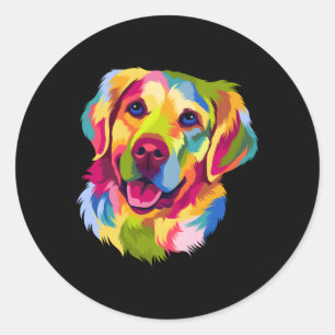 Sticker Rond Propriétaire de Portrait Pop Golden Retriever Colo