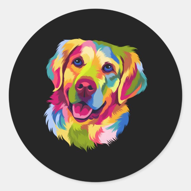 Sticker Rond Propriétaire de Portrait Pop Golden Retriever Colo (Devant)
