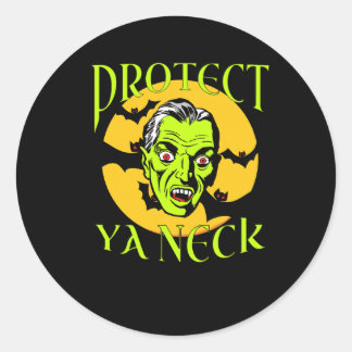 Sticker Rond Protect Ya Neck Funny Halloween Vampire Hip