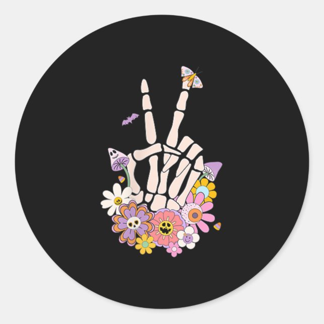 Sticker Rond Protect Your Peace Flower Skull Skeleton Hand Ment (Devant)
