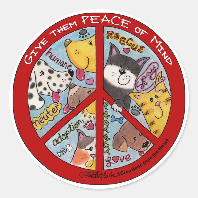 Sticker Rond Protection des animaux des signes de la paix (Devant)