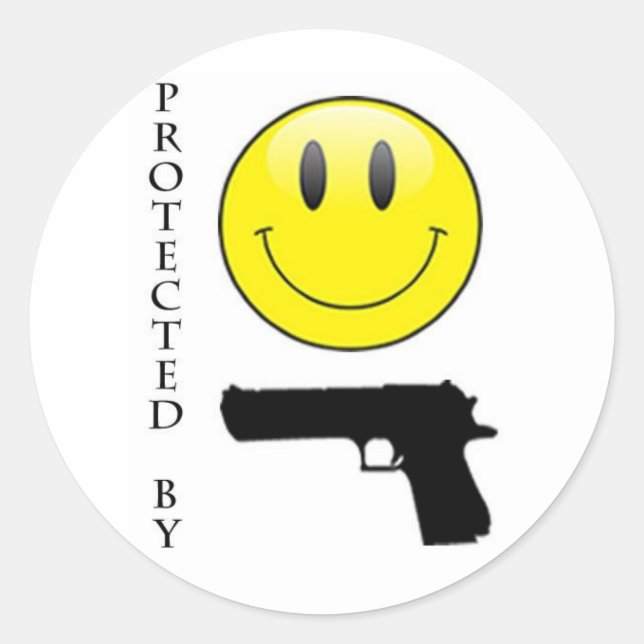 Sticker Rond Protégé par le visage et le pistolet (Devant)