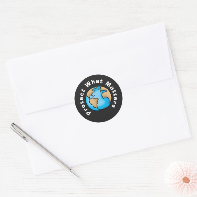 Sticker Rond Protéger ce qui compte Éco Terre Design (Enveloppe)
