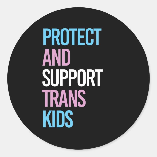 Sticker Rond Protéger et soutenir les enfants trans (Devant)