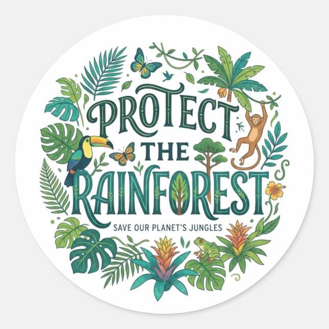 Sticker Rond Protéger la forêt tropicale humide (Devant)