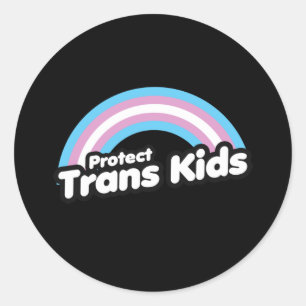 Sticker Rond Protéger les enfants trans - Arc-en-ciel