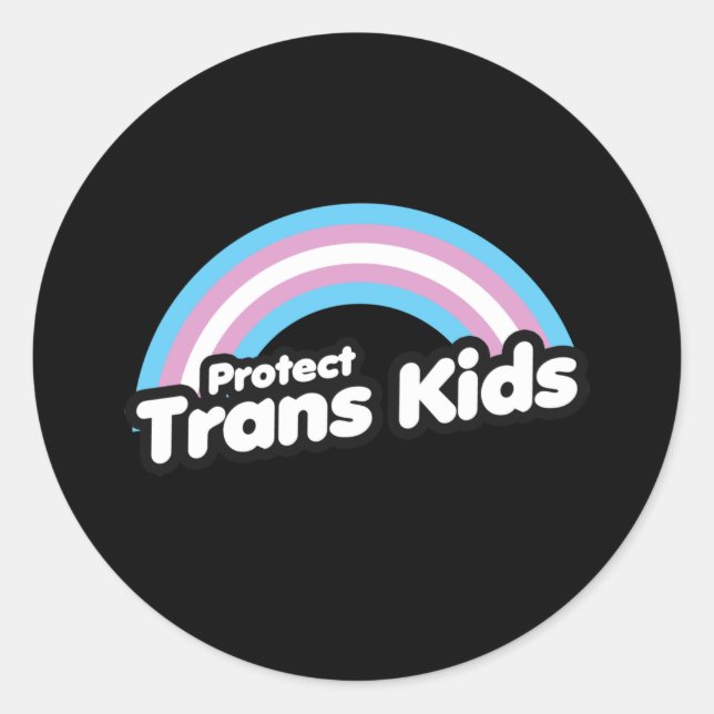 Sticker Rond Protéger les enfants trans - Arc-en-ciel (Devant)