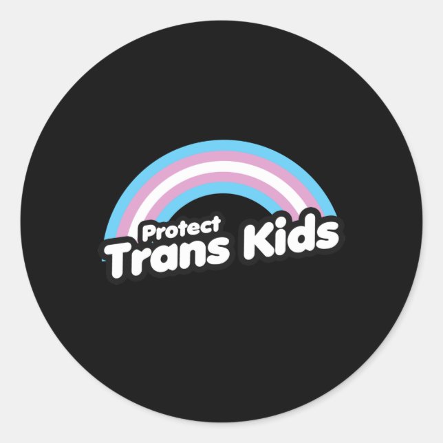Sticker Rond Protéger les enfants trans - Arc-en-ciel (Devant)