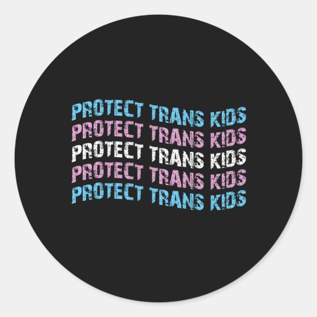 Sticker Rond Protéger les enfants trans - Vague du drapeau tran (Devant)