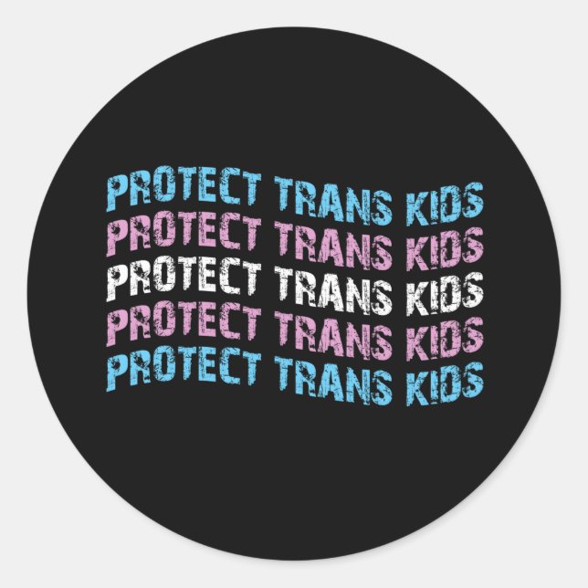 Sticker Rond Protéger les enfants trans - Vague du drapeau tran (Devant)