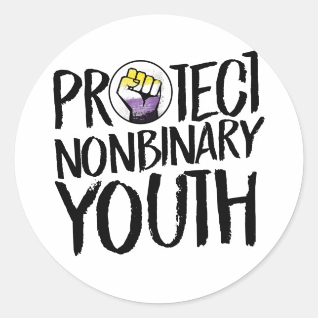 Sticker Rond Protéger les jeunes non binaires (Devant)