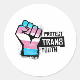 Sticker Rond Protéger les jeunes trans - Poing de la fierté
