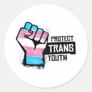 Sticker Rond Protéger les jeunes trans - Pride Poing