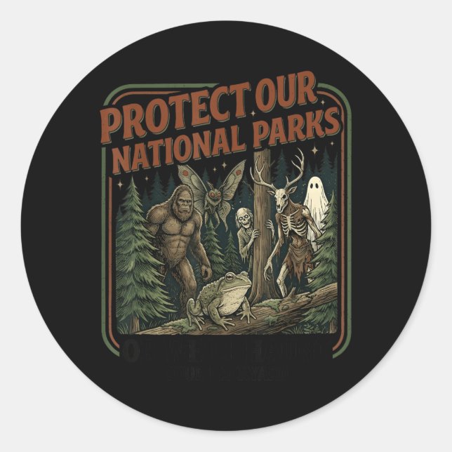 Sticker Rond Protéger les parcs nationaux Mothman Cryptide Weir (Devant)