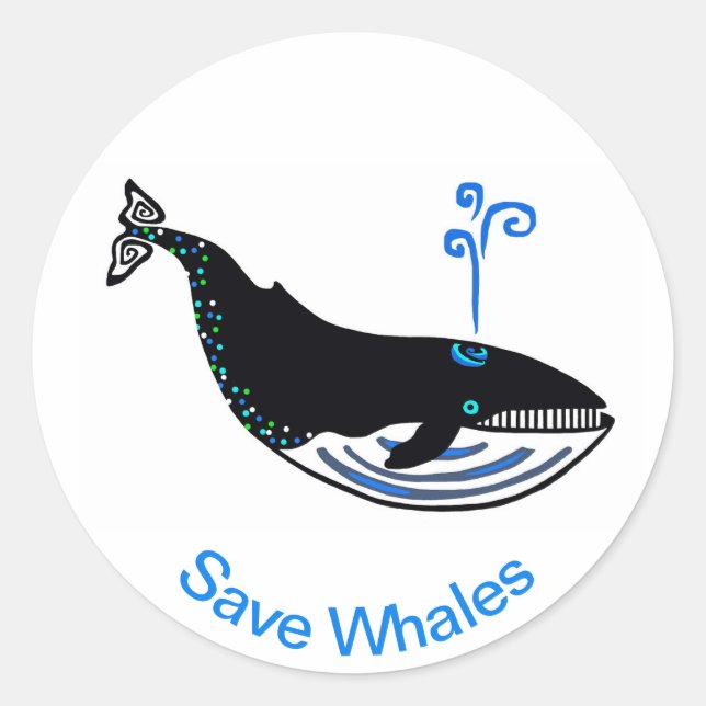 Sticker Rond Protéger nos océans - Sauvez les BALEINES - Guerri (Devant)