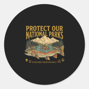 Sticker Rond Protéger nos parcs nationaux design rétro vintage 