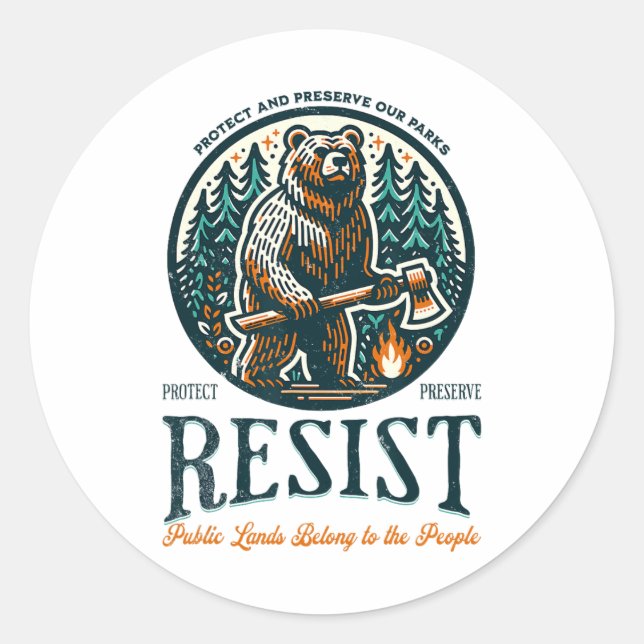 Sticker Rond Protéger Nos Parcs Nationaux Résiste Alt Us (Devant)