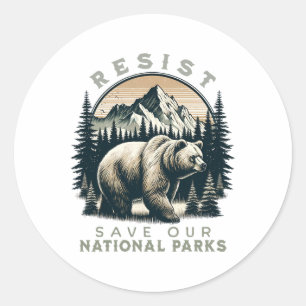 Sticker Rond Protéger Nos Parcs Nationaux Résiste Rétro Vintage