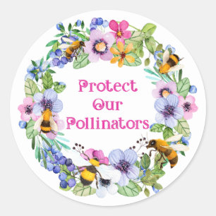 Sticker Rond Protéger nos pollinisateurs Fleurs d'abeilles