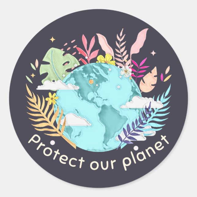 Sticker Rond Protéger notre planète - Jour des terres (texture  (Devant)