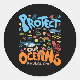 Sticker Rond Protégez notre océan Soyez comme Tortue requin Rét