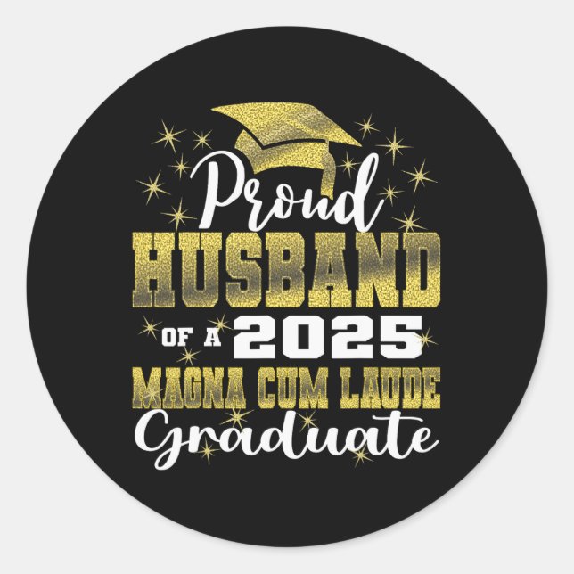 Sticker Rond Proud Husnd 2025 Magna Cum Laude Cl 2025 Diplômé (Devant)