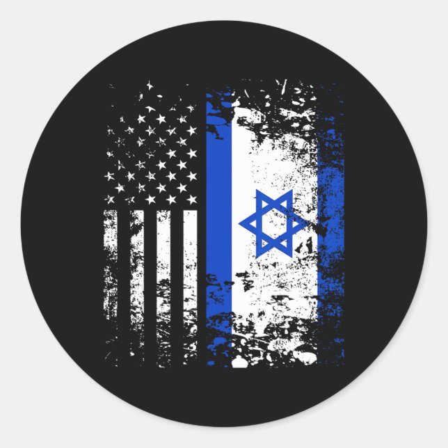 Sticker Rond Proud Israeli Usa Flag Patriotic Pride American Is (Devant)