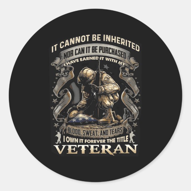 Sticker Rond Proud Military Veteran Patriotic American Flag It  (Devant)