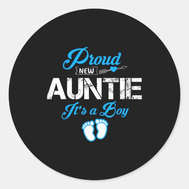 Sticker Rond Proud New Auntie It's A Boy Gender Reveal Funny Fa (Devant)