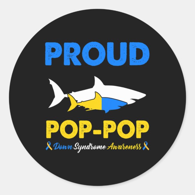 Sticker Rond Proud Pop Pop Shark Down Syndrome Sensibilisation  (Devant)