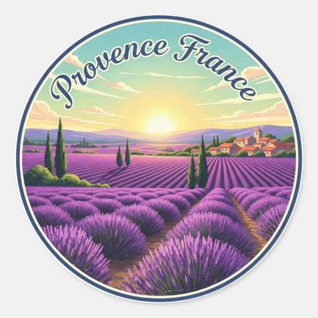 Sticker Rond Provence France Lavender Fields Voyage (Devant)