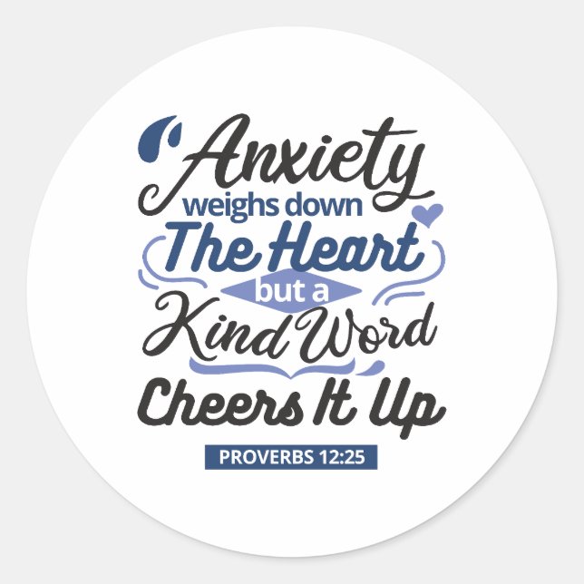 Sticker Rond Proverbes 12:25 Verset de la Bible – Art de mots g (Devant)