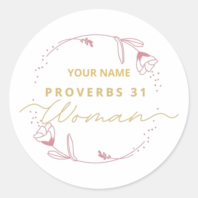 Sticker Rond Proverbes 31 femme, versets de la Bible pour femme (Devant)