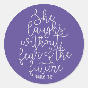 Sticker Rond Proverbes, Elle rit sans crainte, Bible Verse