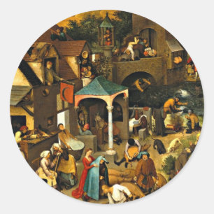 Sticker Rond Proverbes néerlandais, de Pieter Bruegel,