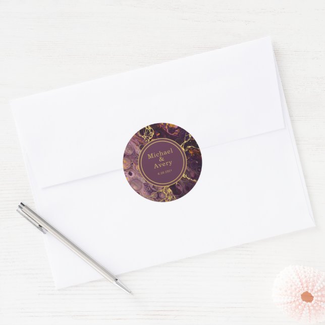 Sticker Rond Prune Élégant Avec Or  (Enveloppe)