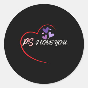 Sticker Rond Ps Je t'aime Cœur Violet Saint Valentin Amour