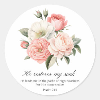 Sticker Rond Psalm 23:3 He Restores my Soul Flowers