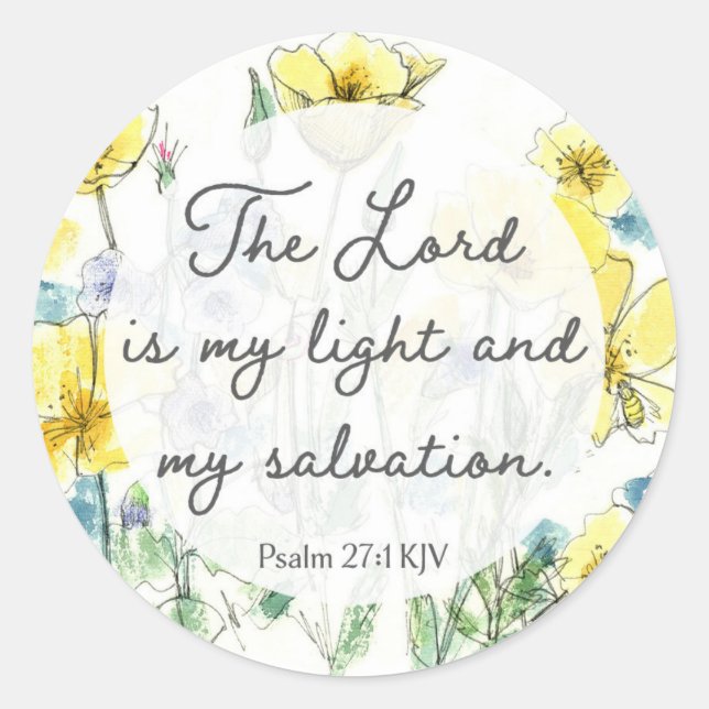 Sticker Rond Psalm 27:1 Scripture Buttercups Light Salvation (Devant)