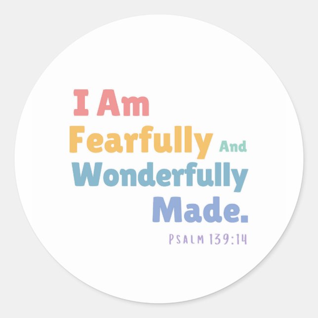 Sticker Rond Psaume 139:14 Enfants Bible Verse Christian Nurser (Devant)