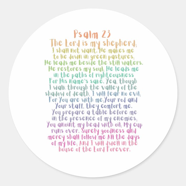 Sticker Rond Psaume 23 NKJV Le Seigneur est Mon Pasteur (Devant)