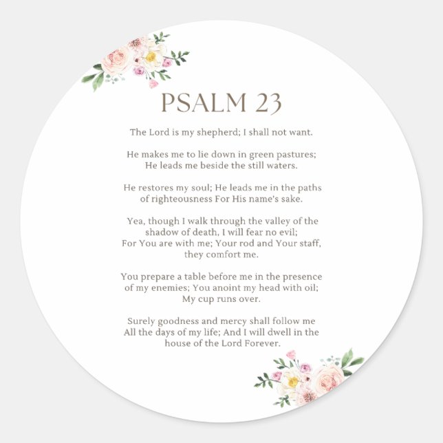Sticker Rond Psaume 23 NKJV Le Seigneur est Mon Pasteur (Devant)