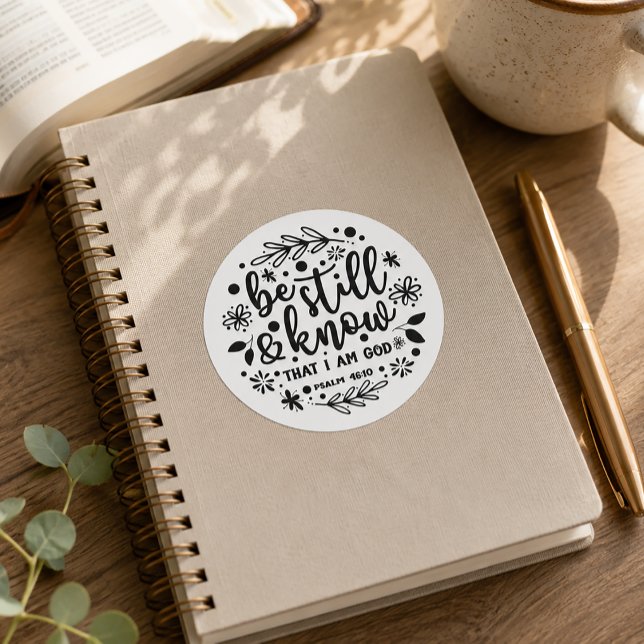 Sticker Rond Psaume chrétien 46 Calmez-vous (Large Be Still Christian Scripture Sticker)