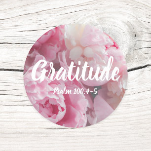Sticker Rond Psaume de Gratitude 100:4-5 Verse Élégante Fleurs