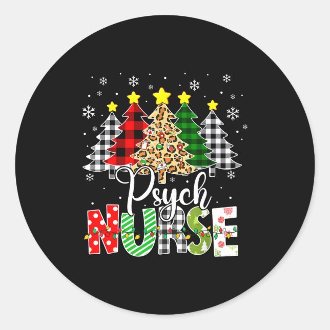 Sticker Rond Psych Nurse Xmas Tree Leopard Red Plaid Christmas  (Devant)