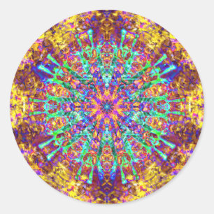 Sticker Rond Psychedelic Mandala Trippy Hippie Color Splash