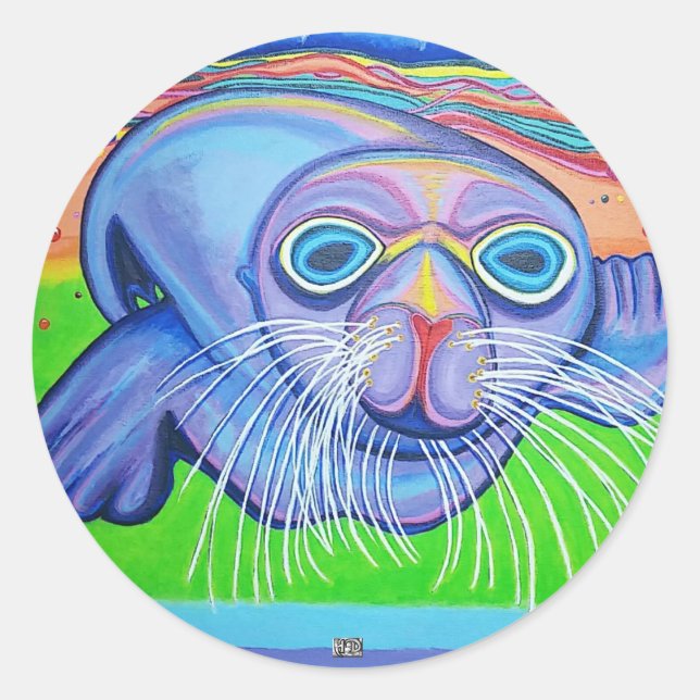 Sticker Rond Psychedelic Sea Lion (Devant)